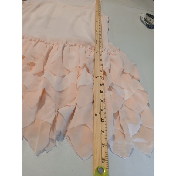 Aerie Sleeveless Drop Waist Ruffle Petal Dress Tank Peach Pink Medium Fairy Mesh - Picture 8 of 12